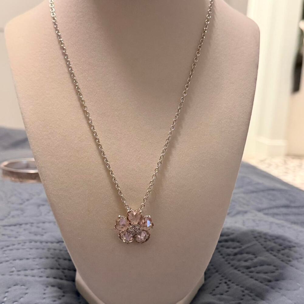 Cookie Lee Pink Flower Heart Petal Pendant Necklace